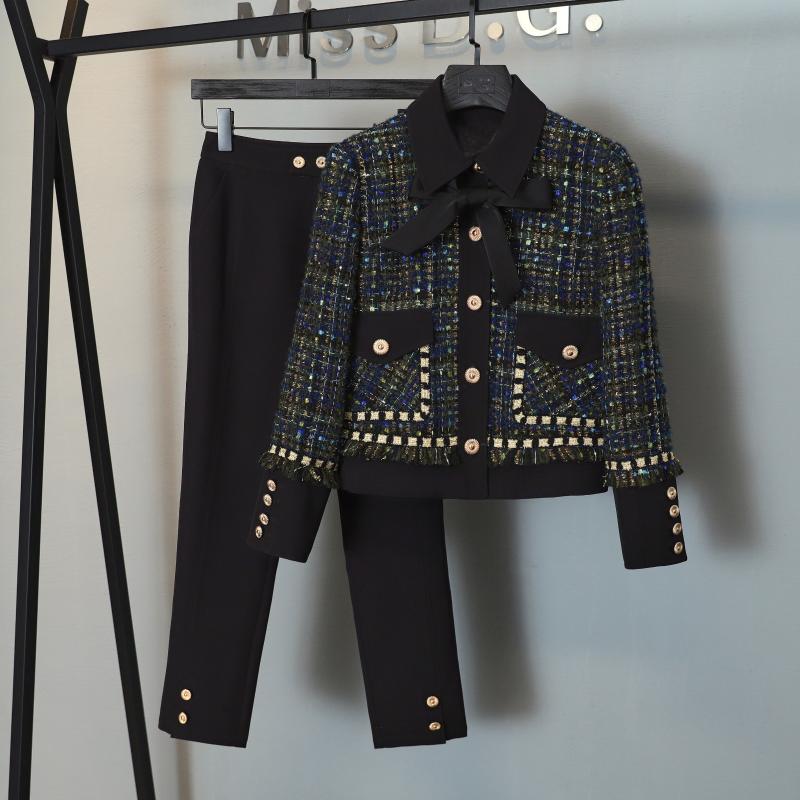 Women' Two Piece Pants 2023FW Autumn Winner High Quality Women Bow Black Tweed Jacket Coat Casual Long Trouse Ladies Suits Sets MS 8.25
Women' Two Piece Pants 2023FW Autumn Winner High Quality Women Bow Black Tweed Jacket Coat Casual Long Trouse Ladies Suits Sets MS 8.25