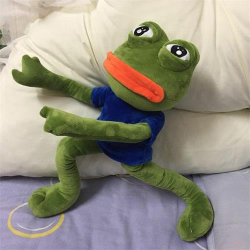 Plush Dolls 45cm Sad Frog Plush Toy Soft Stuffed Pillow Magic Expression Pepe The Sad Frog Animal Plush Doll Birthday GIfts For Kids 230203
