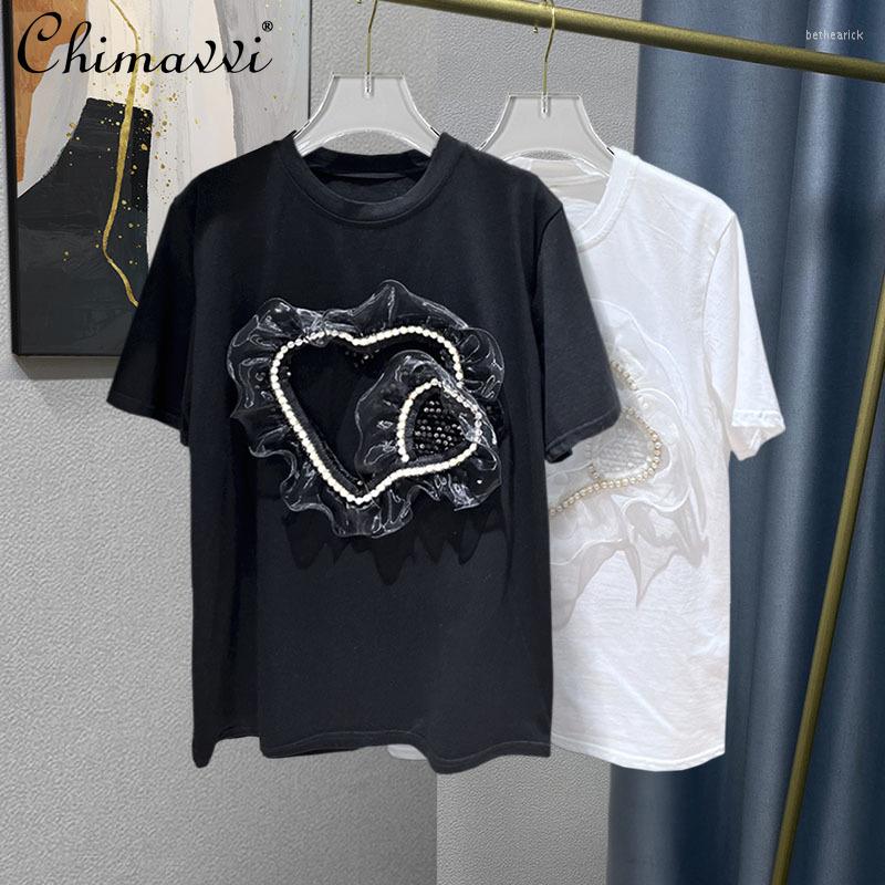 Women's T Shirts Beaded Love Heart Ruffled T-shirt Women's 2023 Summer Fashion Sweet Simple O-neck Tops Ladies Appliques Solid Pullover, Black
Women's T Shirts Beaded Love Heart Ruffled T-shirt Women's 2023 Summer Fashion Sweet Simple O-neck Tops Ladies Appliques Solid Pullover, Black