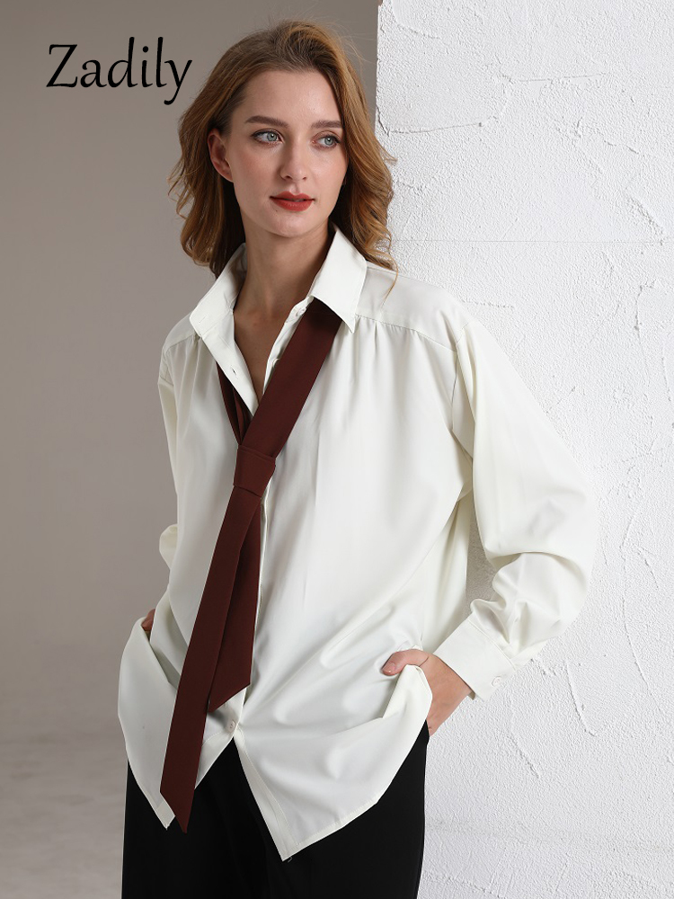 Women's Blouses Shirts Zadily Spring Minimalist Long Sleeve Button Up Shirt Women Korean Style Solid Tie Oversize Shirts Blouse Loose Clothes Tops 230203, Gray add tie
Women's Blouses Shirts Zadily Spring Minimalist Long Sleeve Button Up Shirt Women Korean Style Solid Tie Oversize Shirts Blouse Loose Clothes Tops 230203, Gray add tie