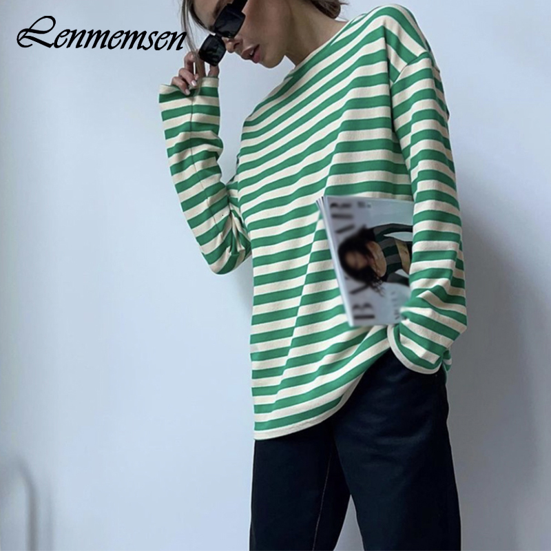Women' T-Shirt Lenmemsen Spring Loose Cotton Classic Stripe T Shirt Women Casual O Neck Basic Long Sleeve Tee Shirt Simple All-match Tops Lady 230203, Green 2
Women' T-Shirt Lenmemsen Spring Loose Cotton Classic Stripe T Shirt Women Casual O Neck Basic Long Sleeve Tee Shirt Simple All-match Tops Lady 230203, Green 2