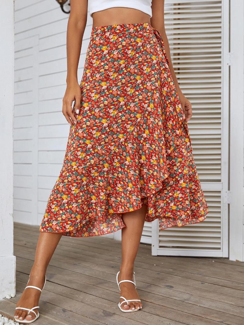 Skirts Elegant Women Floral Printed Tassel Elastic Waist Bohemian Maxi Ladies Slit Ruffle-Trim Irregular Hem Boho Skirt, Cyan
Skirts Elegant Women Floral Printed Tassel Elastic Waist Bohemian Maxi Ladies Slit Ruffle-Trim Irregular Hem Boho Skirt, Cyan