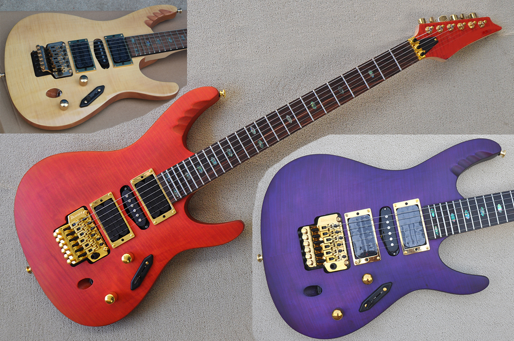 Factory Custom Electric Guitar Natural wood color orange and purple Flame Maple Veneer Rosewood Fretboard HSH Pickups Can be Customized
Factory Custom Electric Guitar Natural wood color orange and purple Flame Maple Veneer Rosewood Fretboard HSH Pickups Can be Customized