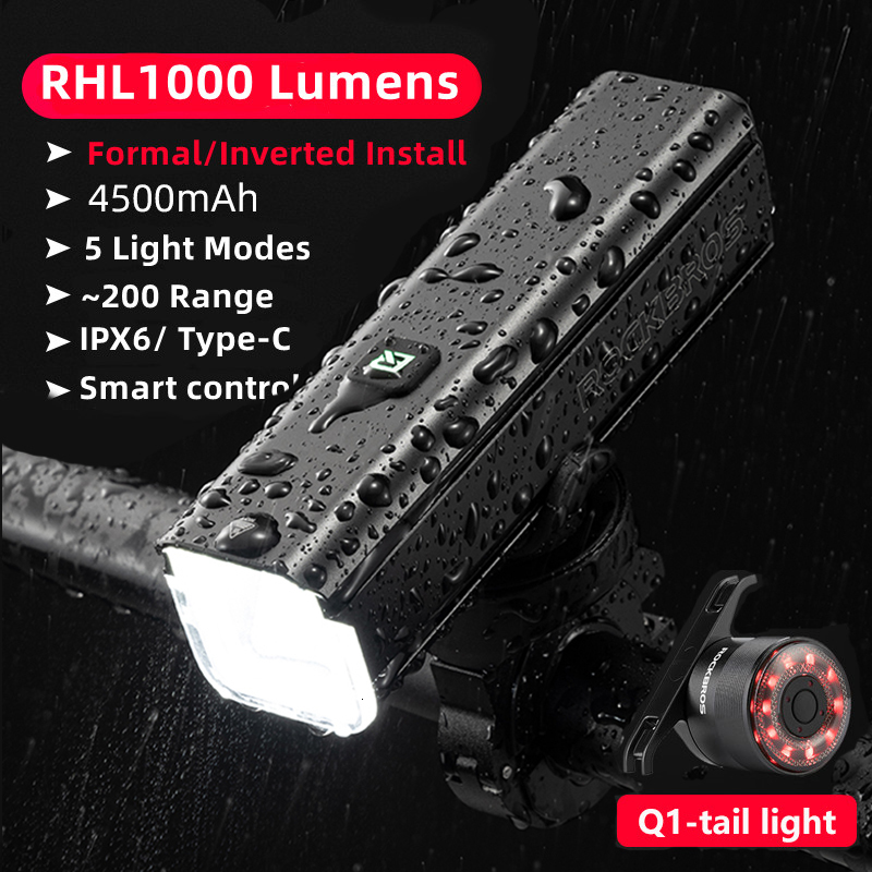 Bike Lights ROCKBROS Headlight Bicycle Handlebar Front Lamp MTB Rode Cycling USB Rechargeable Flashlight Safety Tail 230204