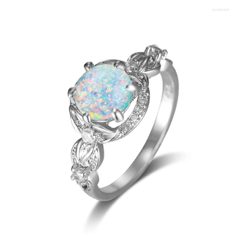 Wedding Rings White Blue Opal Ring Six Claw Round Stone Engagement Classic Silver Color Flower For Women Minimalist Jewelry
Wedding Rings White Blue Opal Ring Six Claw Round Stone Engagement Classic Silver Color Flower For Women Minimalist Jewelry