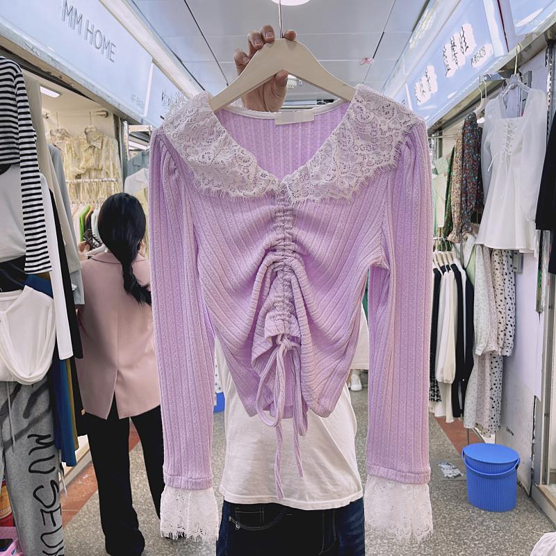 Women's T Shirts Doll Collar Sweet Lace Stitching Drawstring Knitwear Tshirt Women Elegant Slim Fit Thin Crop Sweater Top 2023 Spring, Green
Women's T Shirts Doll Collar Sweet Lace Stitching Drawstring Knitwear Tshirt Women Elegant Slim Fit Thin Crop Sweater Top 2023 Spring, Green