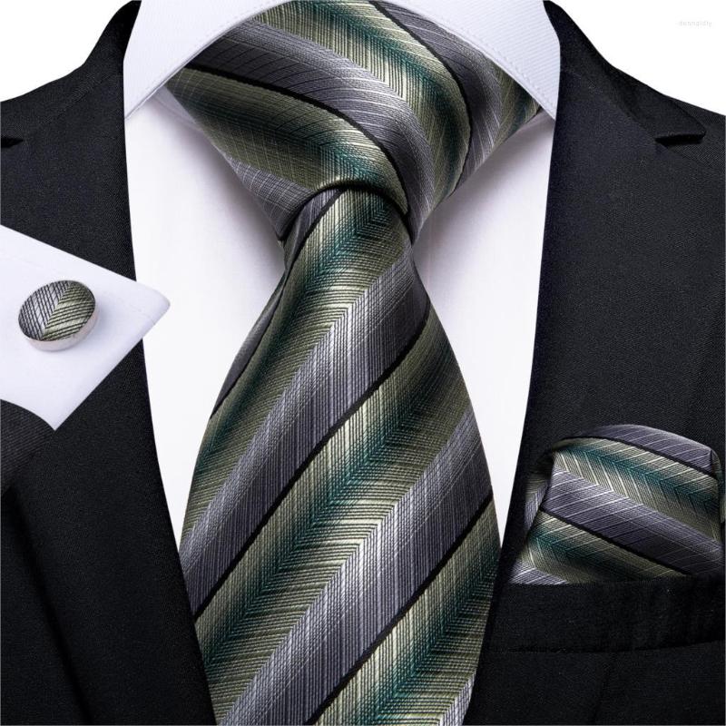Bow Ties Designer Mens Necktie Green Silver Striped Wedding Tie For Men DiBanGu Hanky Cufflinks Silk Set Business Party MJ-7236
Bow Ties Designer Mens Necktie Green Silver Striped Wedding Tie For Men DiBanGu Hanky Cufflinks Silk Set Business Party MJ-7236