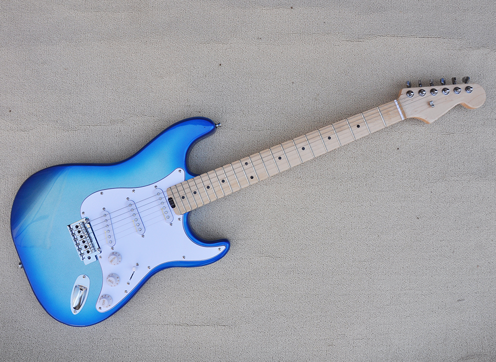 6 Strings Metal Blue Electric Guitar with Maple Fretboard SSS Pickups White Pickguard Can be customized
6 Strings Metal Blue Electric Guitar with Maple Fretboard SSS Pickups White Pickguard Can be customized