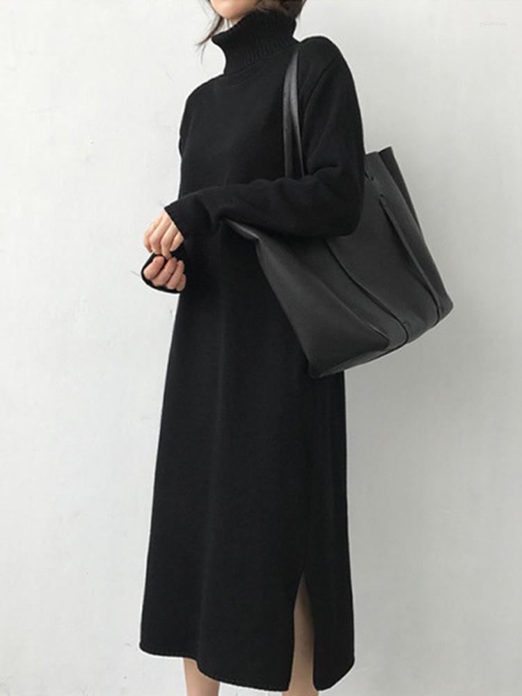 Casual Dresses Turtleneck Long Length Knitted Dress For Women Solid Color Split Side Female Warm Elegant Winter Clothing H365, Black
Casual Dresses Turtleneck Long Length Knitted Dress For Women Solid Color Split Side Female Warm Elegant Winter Clothing H365, Black