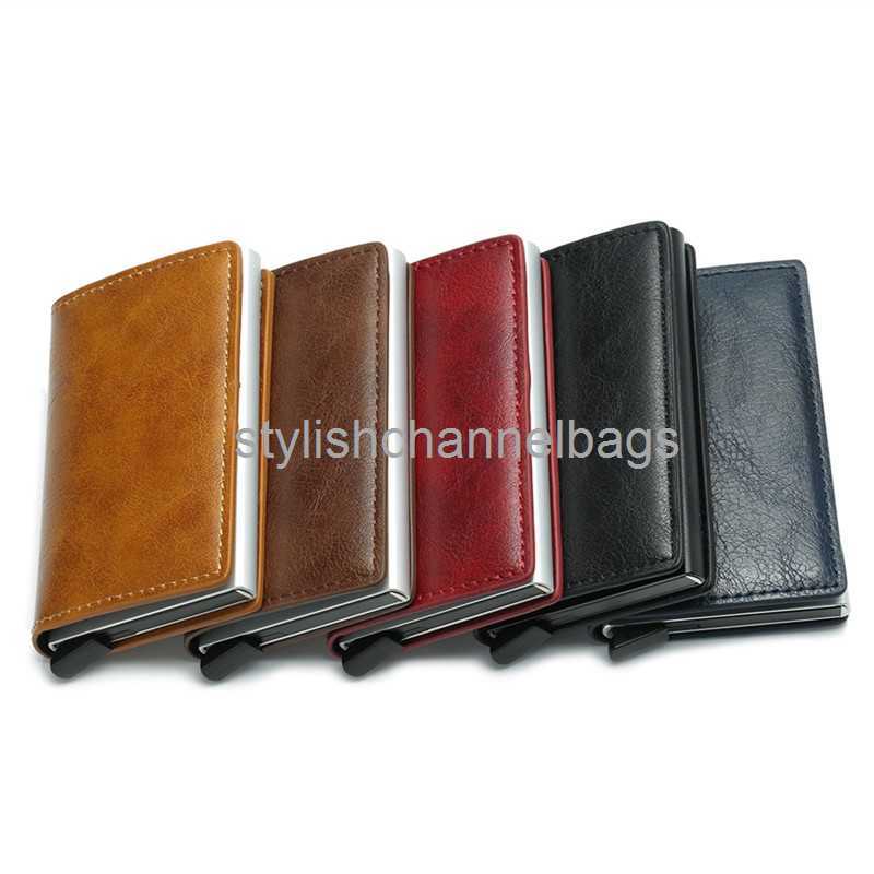 Wallets Antitheft Men Vintage Credit Card Holder Blocking Rfid Wallet Leather fashion Security Information Metal Purse Holde wallet card 0204/23