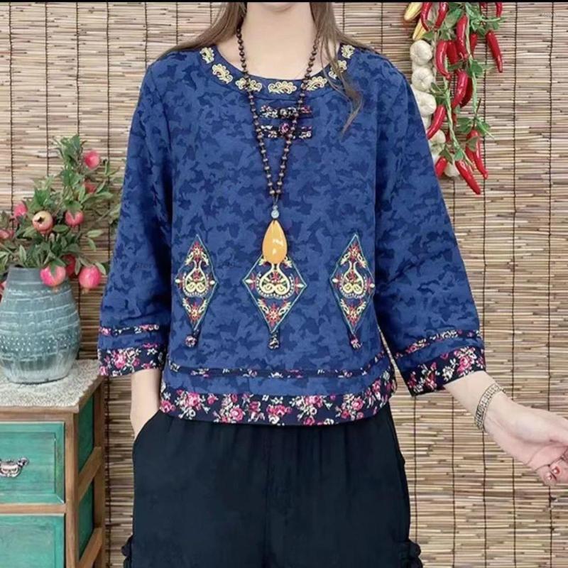 

Ethnic Clothing 2023 Chinese Vintage Hanfu Tops National Flower Embroidery Tang Suit Harajuku Elegant Cotton Linen Shirt Oriental Blouse