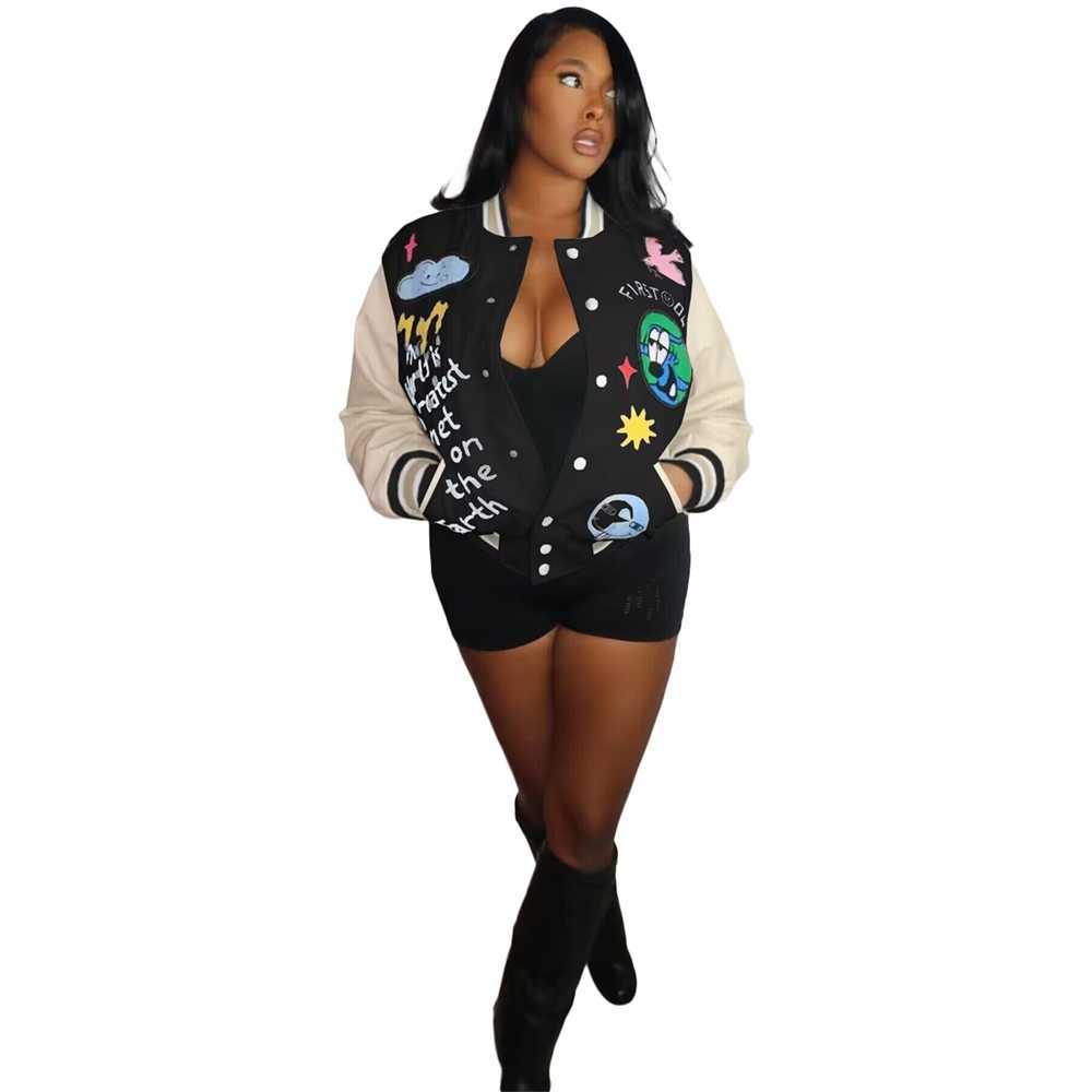 Women Jackets Designer 2023 New Double Layer Thread Positioning Printing Wool elastic Pu Leather Sleeve Coat 3 Colours