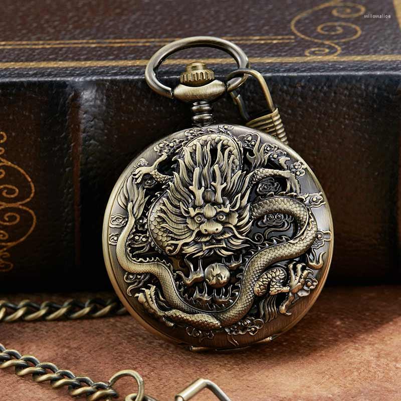 Pocket Watches Retro Dragon Hollow Sculpture Mechanical Watch Chain Bronze Unique Skeleton Roman Dial Hand Wind
Pocket Watches Retro Dragon Hollow Sculpture Mechanical Watch Chain Bronze Unique Skeleton Roman Dial Hand Wind