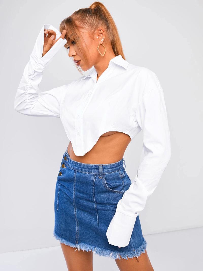 Women' Blouses ZAFUL Ruched Sleeve Corset-style Solid Shirt Women Button Up Long Turn Down Collar Short, White
Women' Blouses ZAFUL Ruched Sleeve Corset-style Solid Shirt Women Button Up Long Turn Down Collar Short, White
