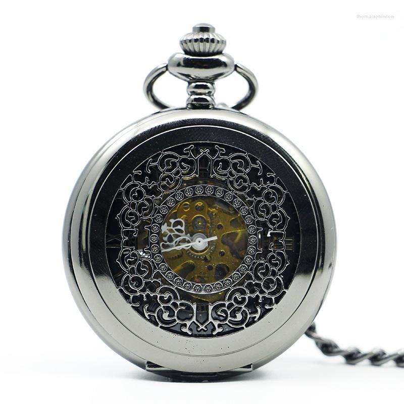 Pocket Watches Fashion Steampunk Flower Skeleton Mechanical Watch With Chain Necklace Fob Clock Gifts For Men And Women PJX1220, Picture shown