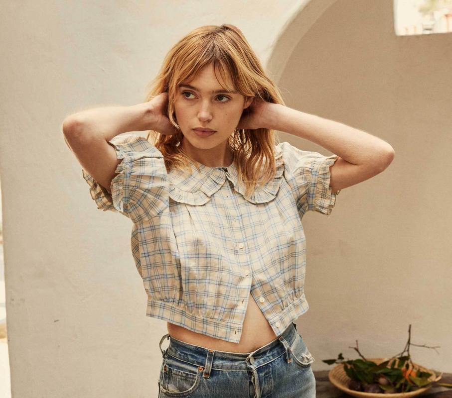Women' Blouses Women Shirt 2023 Spring And Summer Ladies Plaid Short Short-sleeved Blouse With Buttons, Blue plaid
Women' Blouses Women Shirt 2023 Spring And Summer Ladies Plaid Short Short-sleeved Blouse With Buttons, Blue plaid