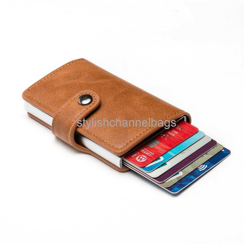 Wallets RFID Blocking Vintage Men's Credit Card Holder Aluminum Alloy ID Card Case Automatic Male Metal Leather Cardholder Wallet 0204/23