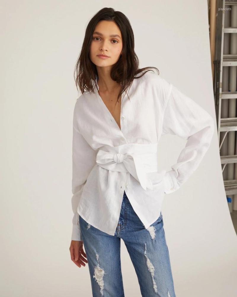 Women's Blouses Linen White Turn-down Collar Shirt For Women Long Sleeve Waist Lace-up Casual Blouse
Women's Blouses Linen White Turn-down Collar Shirt For Women Long Sleeve Waist Lace-up Casual Blouse