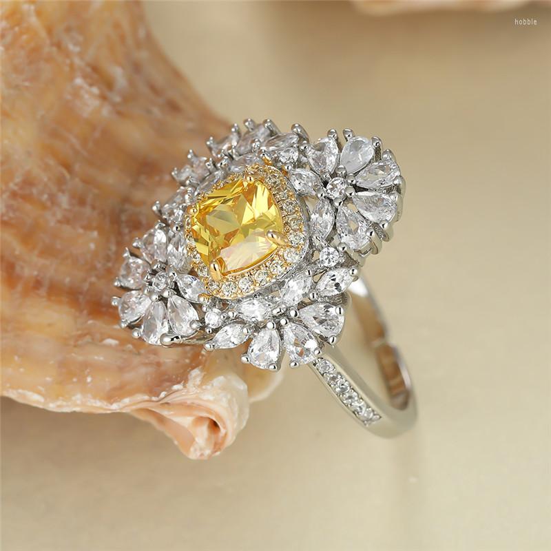 Wedding Rings Classic Silver Color Ring White Zircon Flower Engagement Yellow Crystal Square Stone For Women Bridal Jewelry
Wedding Rings Classic Silver Color Ring White Zircon Flower Engagement Yellow Crystal Square Stone For Women Bridal Jewelry