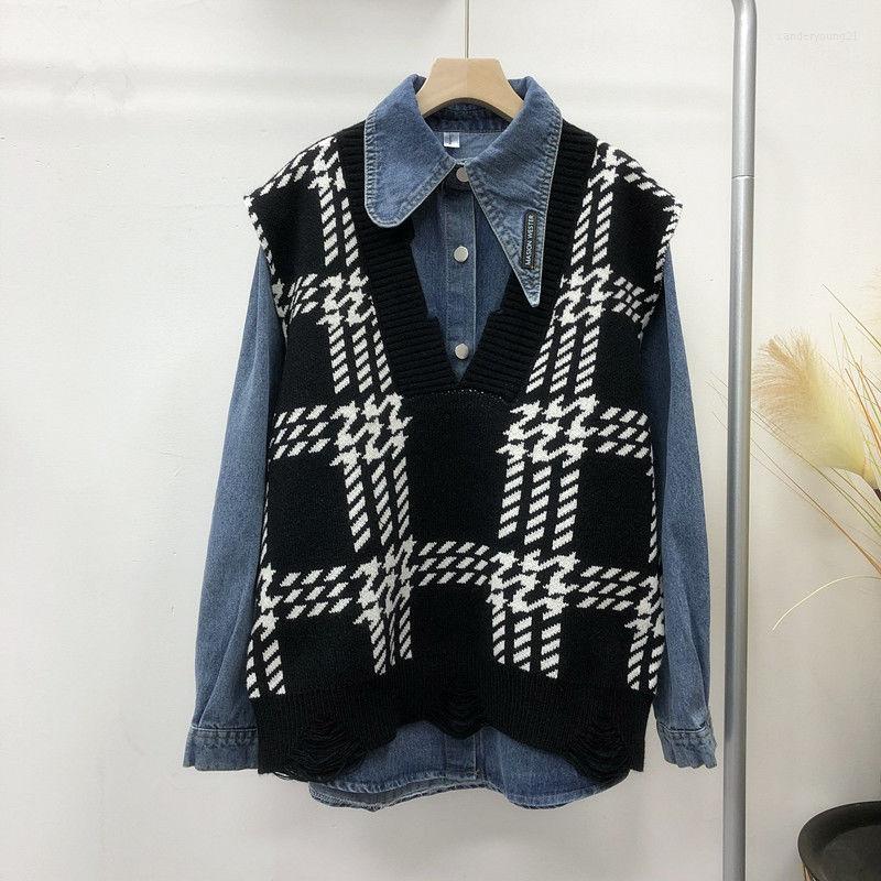 Women' Blouses 2023 Check Knit Waistcoat Denim Shirt Suit Women' Blouse Korean Version Early Spring Design Sense Of Niche Two Suits, Tops 2 piece set
Women' Blouses 2023 Check Knit Waistcoat Denim Shirt Suit Women' Blouse Korean Version Early Spring Design Sense Of Niche Two Suits, Tops 2 piece set