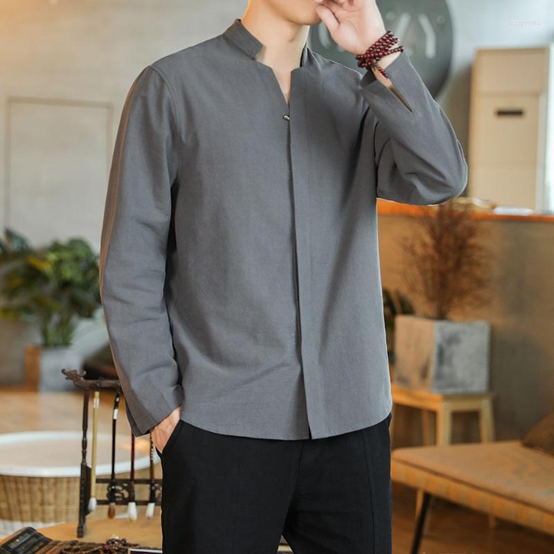 Ethnic Clothing Autumn Long Sleeve Tang Suit Blouse V-Neck Clothes Traditional Chinese For Men Shirt Male Hanfu 31861