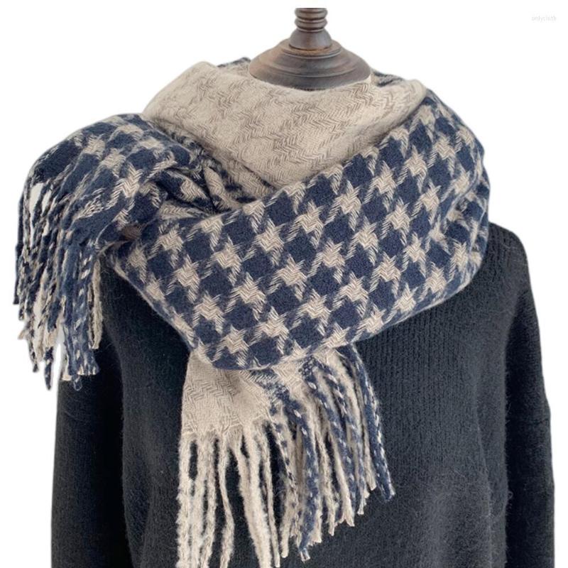 

Scarves 2 Pcs Winter Stitching Casual Scarf Women Houndstooth Fringed Shawls Lady Autumn Fashion Warm Thick Korean Style Wraps