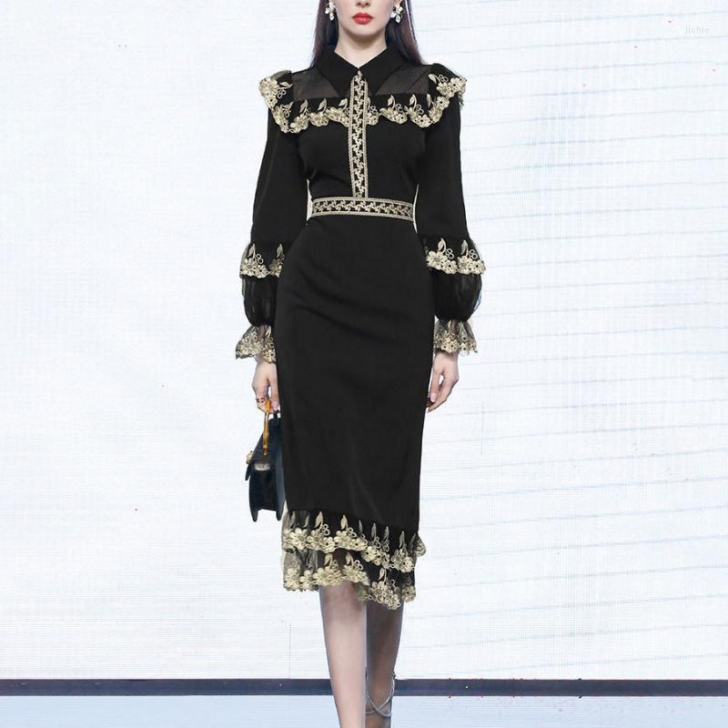 Casual Dresses European Vintage Style Elegant Party Dress Women Embroidery Ruffles High Waist Sheath Mermaid Long Sleeves Black
Casual Dresses European Vintage Style Elegant Party Dress Women Embroidery Ruffles High Waist Sheath Mermaid Long Sleeves Black