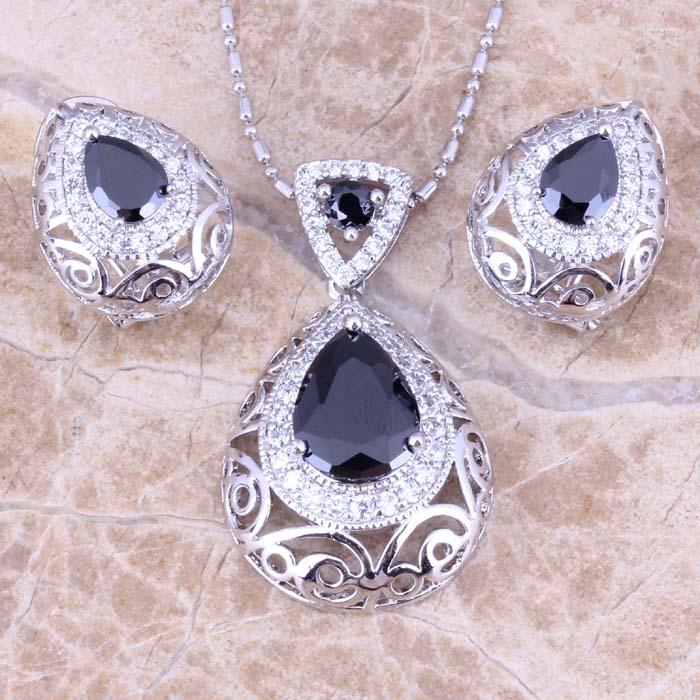 Necklace Earrings Set Pleasant Black Cubic Zirconia White CZ Silver Plated Pendant S0739, Picture shown
Necklace Earrings Set Pleasant Black Cubic Zirconia White CZ Silver Plated Pendant S0739, Picture shown