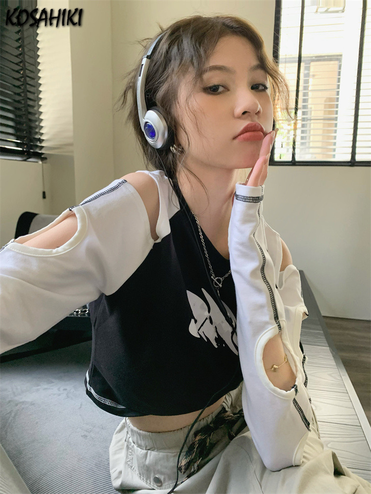 Women's T-Shirt KOSAHIKI Contrast Crop T-shirt Women Y2k Fashion Hollow Out Long Sleeve TShirts Summer Korean Street Sexy Y2k Slim-fit Tops 230203, Beige
Women's T-Shirt KOSAHIKI Contrast Crop T-shirt Women Y2k Fashion Hollow Out Long Sleeve TShirts Summer Korean Street Sexy Y2k Slim-fit Tops 230203, Beige