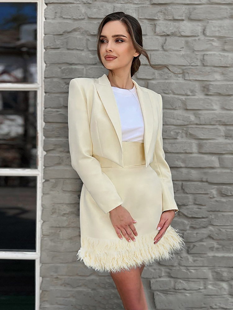 Two Piece Dress Taruxy Elegant Suit For Women Blazer Sets With Skirt 2 Piece Set Feather Long Sleeve Blazer Mini Skirts Autumn Matching Set 230203, Black
Two Piece Dress Taruxy Elegant Suit For Women Blazer Sets With Skirt 2 Piece Set Feather Long Sleeve Blazer Mini Skirts Autumn Matching Set 230203, Black