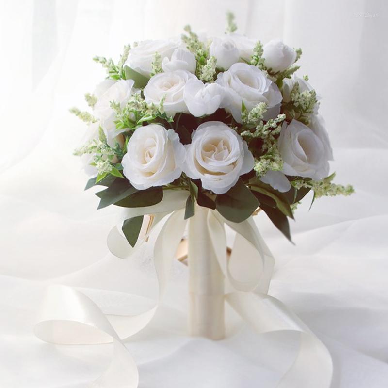 Decorative Flowers Bride Bouquet Bridesmaid Wedding Flower White Artificial Roses Bridal Bouquets Marriage Accessories, Hand flower d
Decorative Flowers Bride Bouquet Bridesmaid Wedding Flower White Artificial Roses Bridal Bouquets Marriage Accessories, Hand flower d