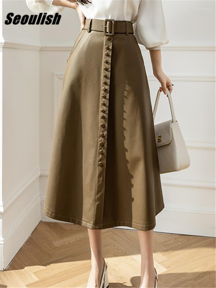 Skirts Seoulish Classic Faux PU Leather Single Breasted With Belted 2023 High Waist Umbrella Pockets Female Autumn Winter, Black
Skirts Seoulish Classic Faux PU Leather Single Breasted With Belted 2023 High Waist Umbrella Pockets Female Autumn Winter, Black