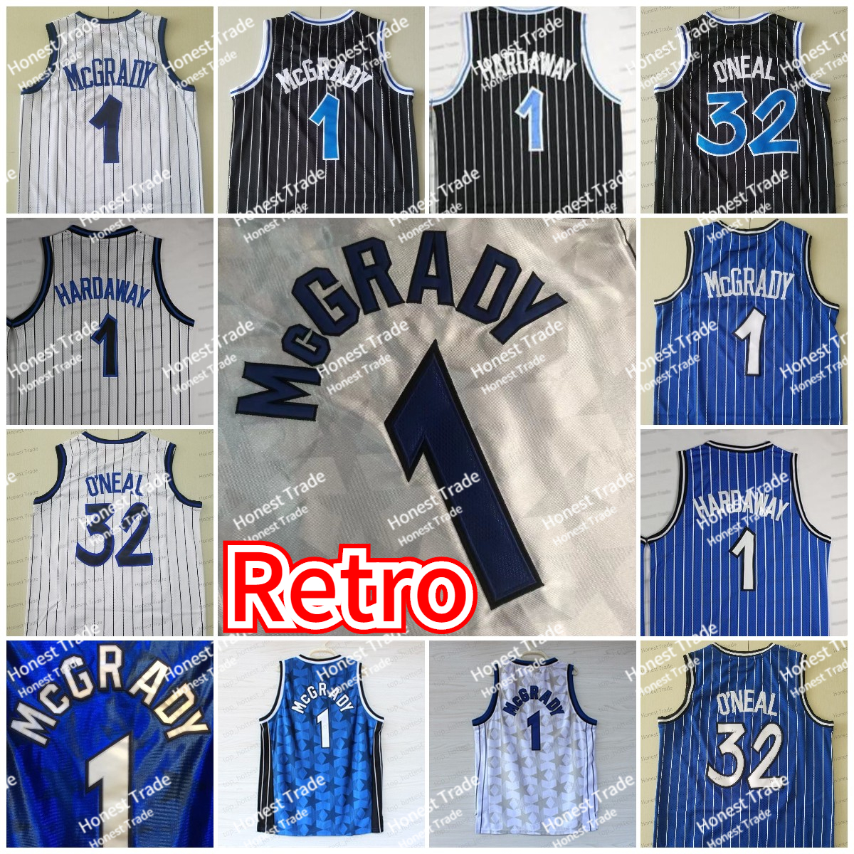 Retro McGrady Basketball Jersey 32 Shaquille Mens Jersey Stitched Black White Star Blue Stripe Shaq Neal Men Jersey Stitched