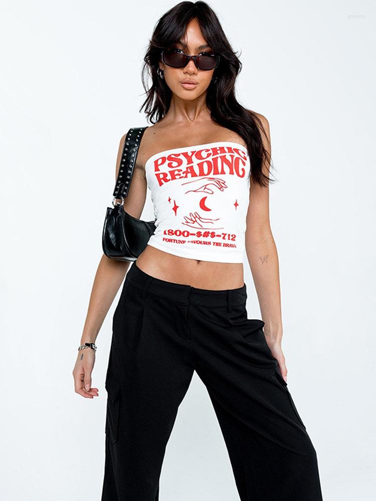 Women's Tanks Casual Prints Silm Brassiere Wrap Y2k Top For Women Clothes Streetwear Sleeveless One Line Collar T-shirt Backless Mujer, White top 
Women's Tanks Casual Prints Silm Brassiere Wrap Y2k Top For Women Clothes Streetwear Sleeveless One Line Collar T-shirt Backless Mujer, White top