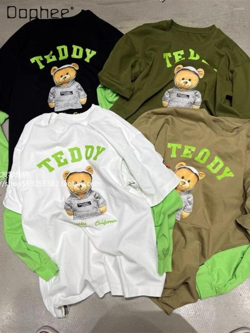 Women's T Shirts Spring 2023 Bear Print Stitching Sleeves Fake Two-Piece Long-Sleeved T-shirt Women's Round Neck Pullover Contrast Color, Army green
Women's T Shirts Spring 2023 Bear Print Stitching Sleeves Fake Two-Piece Long-Sleeved T-shirt Women's Round Neck Pullover Contrast Color, Army green