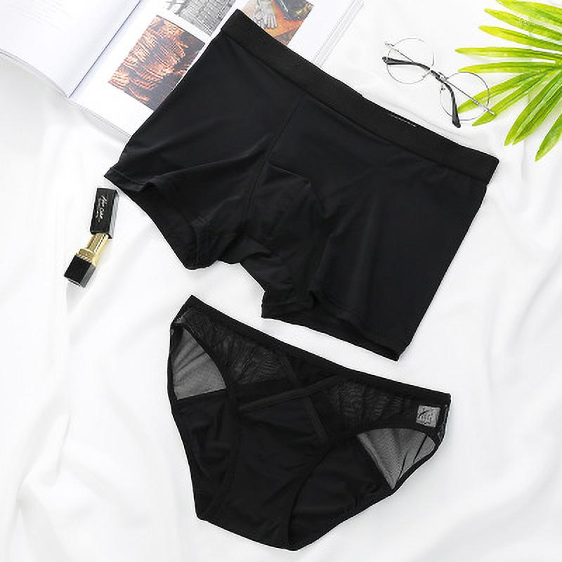 

Underpants Couple Underwear Set Sexy Ice Silk Men Boxers Women's Ultra-Thin Breathable Mesh Panties Lover's, Qa52