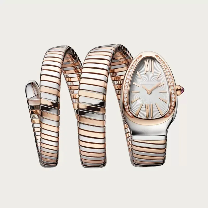 Luxury Women Watch Quartz Movement Snake Watches Diamond Bezel Silver Rose Gold Stainless, Champagne
Luxury Women Watch Quartz Movement Snake Watches Diamond Bezel Silver Rose Gold Stainless, Champagne