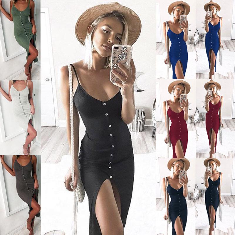 Casual Dresses Dress Women Summer Spot Style Button Sling Sexy Strap Before The Split Long Vestidos CKX1157, Black
Casual Dresses Dress Women Summer Spot Style Button Sling Sexy Strap Before The Split Long Vestidos CKX1157, Black