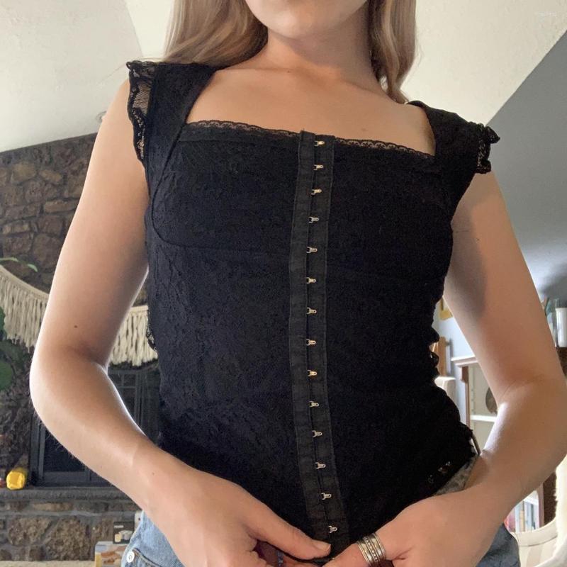Women' Tanks Vintage Fairy Black Lace Tank Tops Women Sleeveless Square Neck Buckle Closure Slim Fit Vest Grunge Party Club Bustiers Top
Women' Tanks Vintage Fairy Black Lace Tank Tops Women Sleeveless Square Neck Buckle Closure Slim Fit Vest Grunge Party Club Bustiers Top