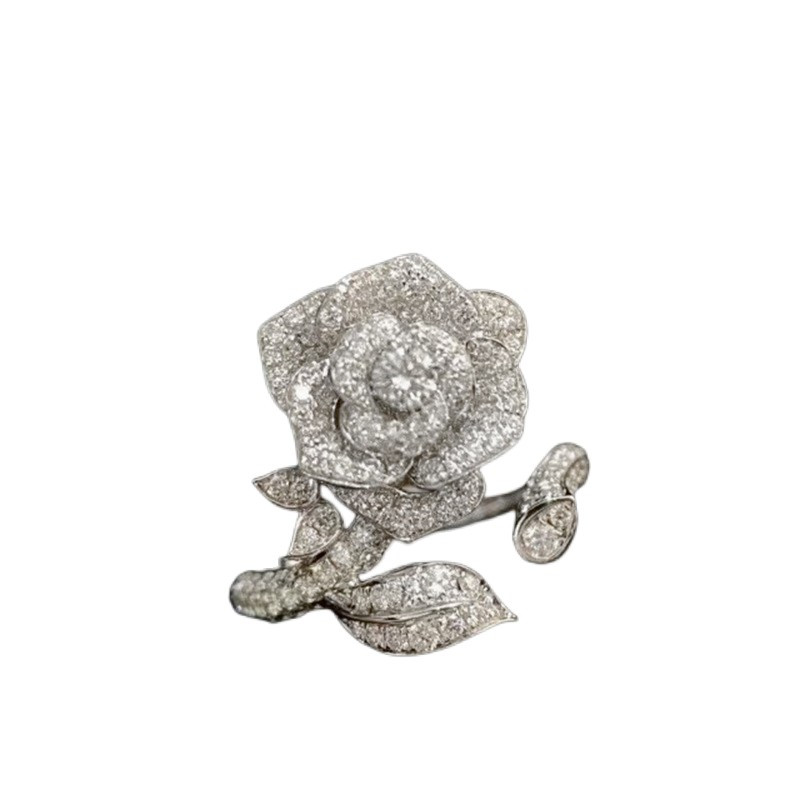 2023 Top Sell Wedding Rings Luxury Jewelry 925 Sterling Silver Pave White 5A Cubic Zircon CZ Diamond Gemstones Party Women Rose Flower Open Adjustable