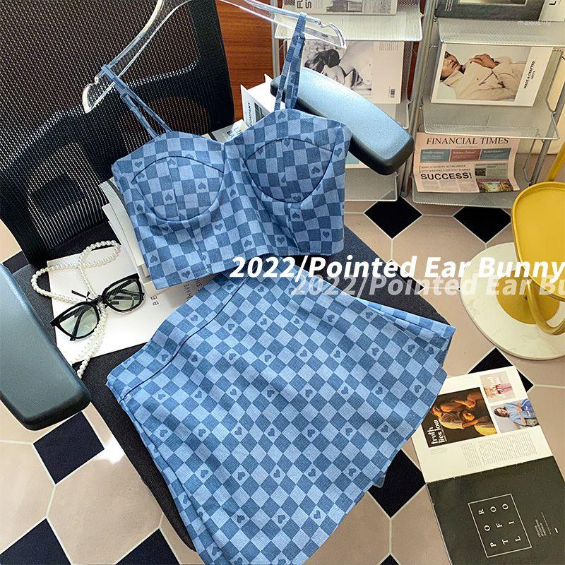 Work Dresses Tank Tops Camisole Back Zipper Blouse Sexy Denim Shirts Slim Vintage Mini Chessboard Skirts Sets Shorts Two Piece Women, 2set
Work Dresses Tank Tops Camisole Back Zipper Blouse Sexy Denim Shirts Slim Vintage Mini Chessboard Skirts Sets Shorts Two Piece Women, 2set