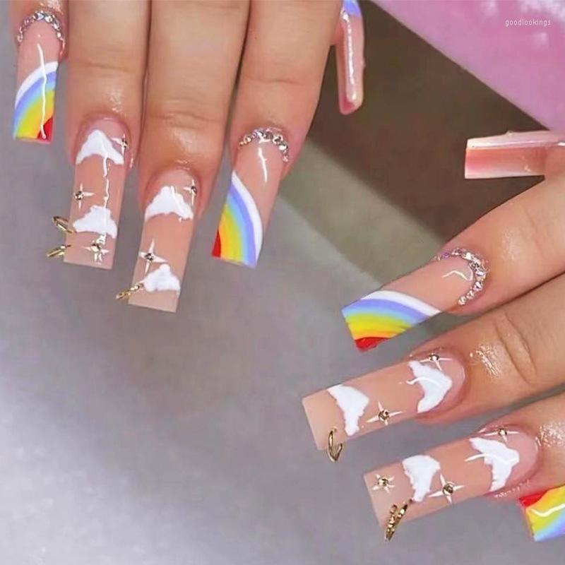 False Nails 24pcs/box Long Ballerina Rainbow Fake With Glue Wearable Clouds Rhinestone Design Acrylic Press On Set, 108
False Nails 24pcs/box Long Ballerina Rainbow Fake With Glue Wearable Clouds Rhinestone Design Acrylic Press On Set, 108