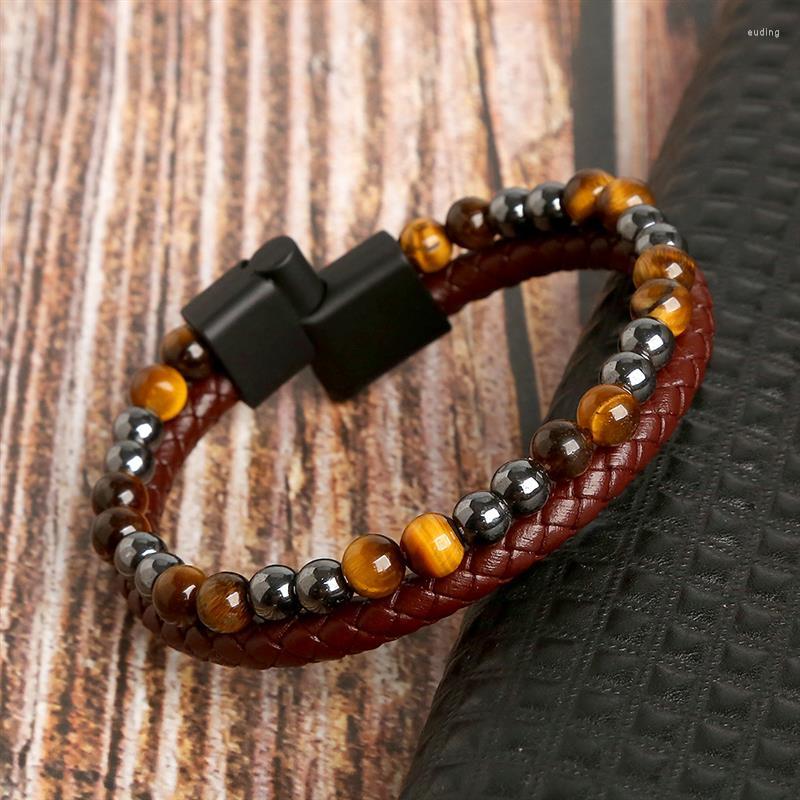 Charm Bracelets Fashion Beads Bracelet For Men Two Layers Leather Male With Stainless Steel Magnet Jewelry Gift
Charm Bracelets Fashion Beads Bracelet For Men Two Layers Leather Male With Stainless Steel Magnet Jewelry Gift