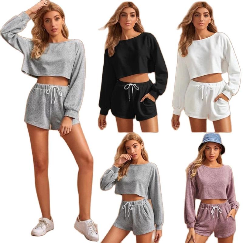 Women' Tracksuits 2023 Fashion Solid Round Neck Long Sleeve Drawstring Short Casual Sweater Shorts Two Piece Suit
Women' Tracksuits 2023 Fashion Solid Round Neck Long Sleeve Drawstring Short Casual Sweater Shorts Two Piece Suit