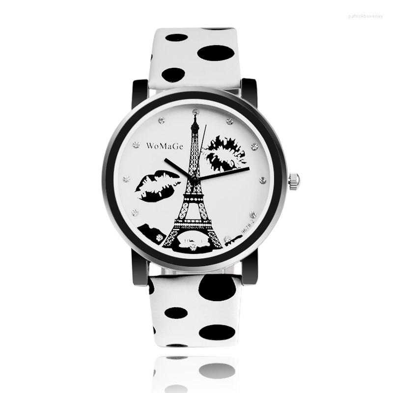 Wristwatches WOMAGE Women's Watches Fashion Eiffel Tower Watch Polka Dot Leather Strap Ladies Clock Relogio Feminino Bayan Kol Saati, 169678white
Wristwatches WOMAGE Women's Watches Fashion Eiffel Tower Watch Polka Dot Leather Strap Ladies Clock Relogio Feminino Bayan Kol Saati, 169678white