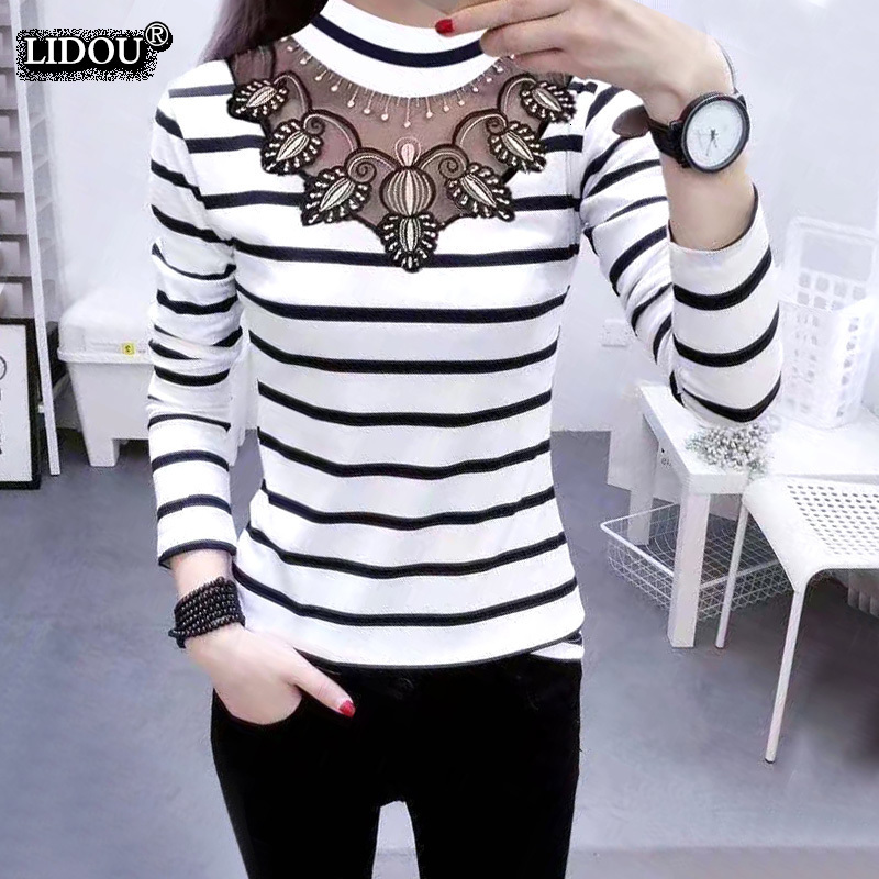 Women's T-Shirt Spring Autumn Turtleneck Long Sleeved Slim T-shirts Fashion Hollow Out Striped Skinny Casual Trend Women's Clothing 230203, Gaoling bai
Women's T-Shirt Spring Autumn Turtleneck Long Sleeved Slim T-shirts Fashion Hollow Out Striped Skinny Casual Trend Women's Clothing 230203, Gaoling bai