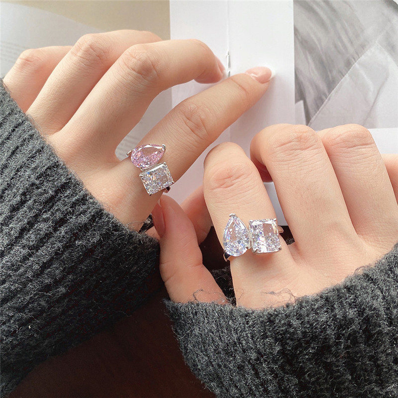 Choucong Brand Wedding Rings Simple Fashion Jewelry Handmade Sterling Sier Water Drop 5A Cubic Zircon CZ Dia Women Open Adjustable Ring For Lover Gift