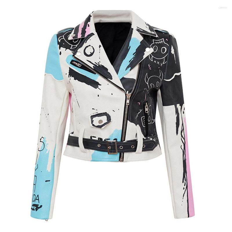 Women' Jackets Spring Autumn Women Punk Rock PU Graffiti Jacket Print Color Contrast Devil Pattern Rivet Tops Slim Fit Motorcycle Leather, Beige
Women' Jackets Spring Autumn Women Punk Rock PU Graffiti Jacket Print Color Contrast Devil Pattern Rivet Tops Slim Fit Motorcycle Leather, Beige