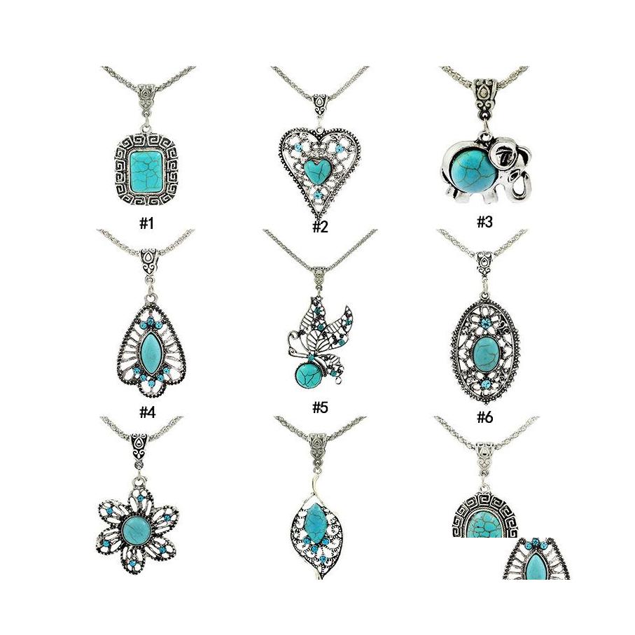 Pendant Necklaces Vintage Turquoise Square Elephant Heart Leaves Flower Natural Stone Long Chains For Women Fashion Jewelry Gift Dro Ote9L
Pendant Necklaces Vintage Turquoise Square Elephant Heart Leaves Flower Natural Stone Long Chains For Women Fashion Jewelry Gift Dro Ote9L