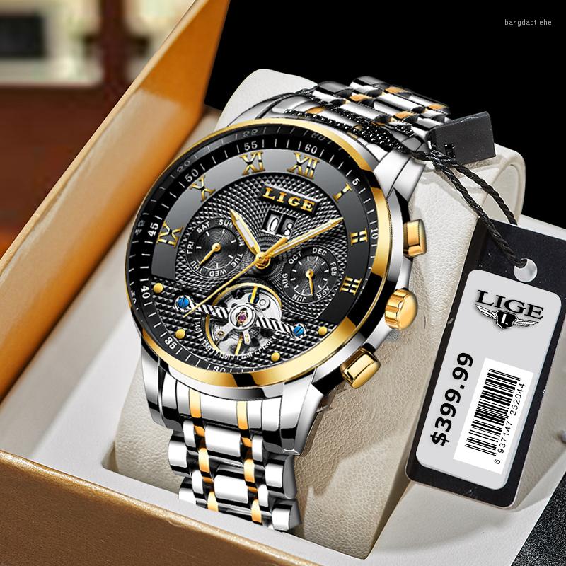 Wristwatches LIGE Deluxe Tourbillon Automatic Business Watch For Men Skeleton Mechanical Clocks 30M Waterproof Watches Relojes Hombre, Silver gold blue
Wristwatches LIGE Deluxe Tourbillon Automatic Business Watch For Men Skeleton Mechanical Clocks 30M Waterproof Watches Relojes Hombre, Silver gold blue